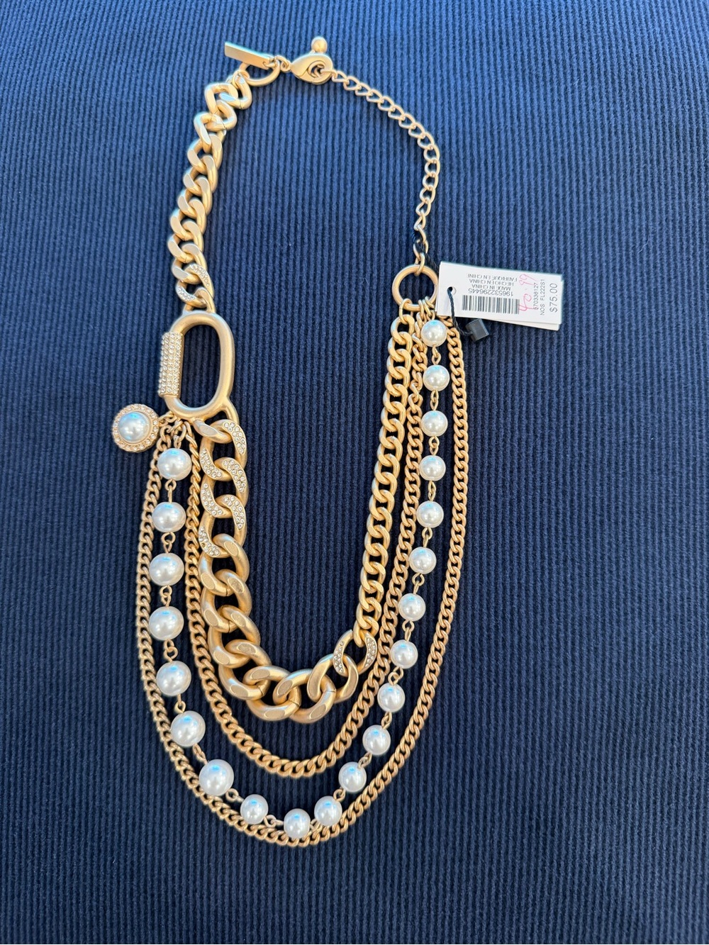 White House Black Market Gold Multi-Chain Pearl Pendant Statement Necklace NWT